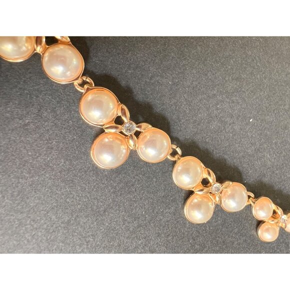 Anne Klein Gold Tone Pearl Crystal Fancy Collar Necklace - Picture 4 of 5